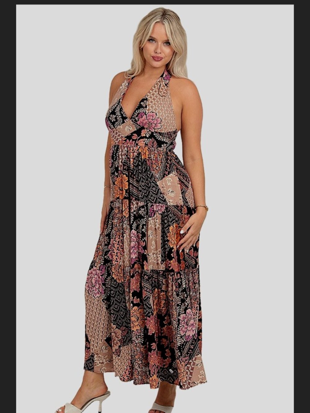 Angie Rayon Halter Tiered Maxi Dress  size large